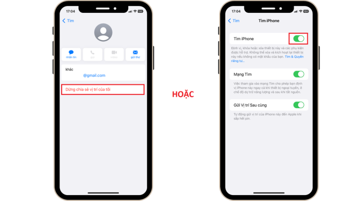 Màn hình xác nhận tắt chia sẻ vị trí của tôi hoặc tắt hoàn toàn tính năng Tìm iPhone.