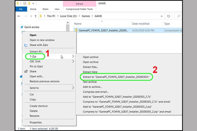 Giải nén file vừa mới tải về