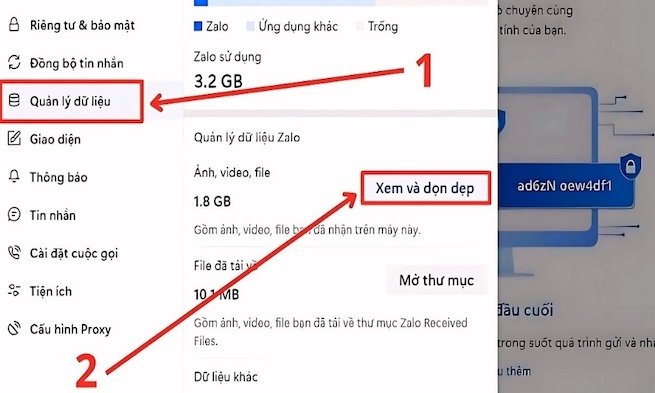 Giải phóng dung lượng Zalo trên máy tính: Truy cập Quản lý dữ liệu