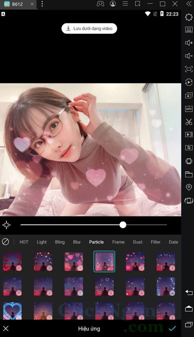 Giao diện chỉnh sửa ảnh bằng B612 trên máy tính thông qua giả lập