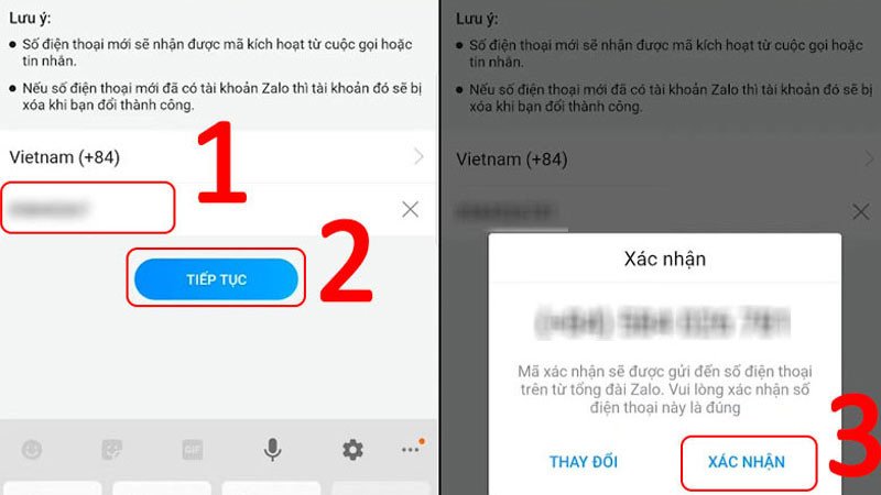 Giao diện nhập số điện thoại mới để đổi số Zalo
