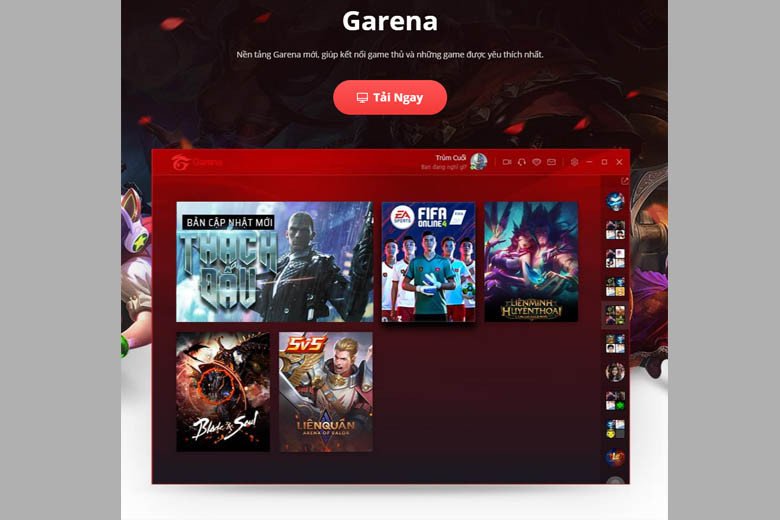 Giao diện tải ứng dụng Garena PC