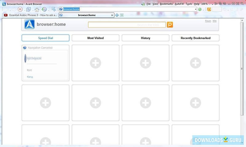 Giao diện trình duyệt Avant Browser