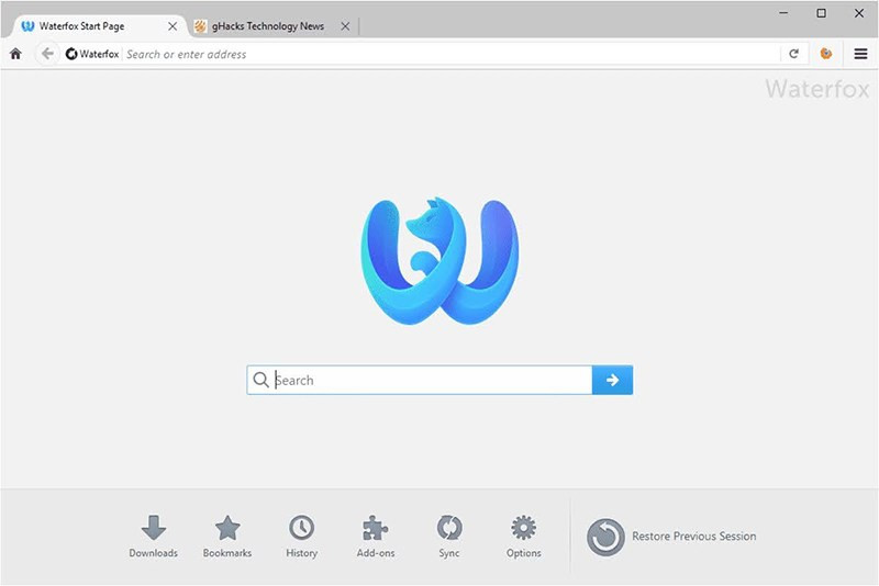 Giao diện trình duyệt Waterfox