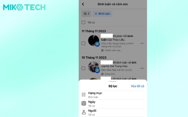 Lọc bình luận theo thời gian và người trên Facebook di động