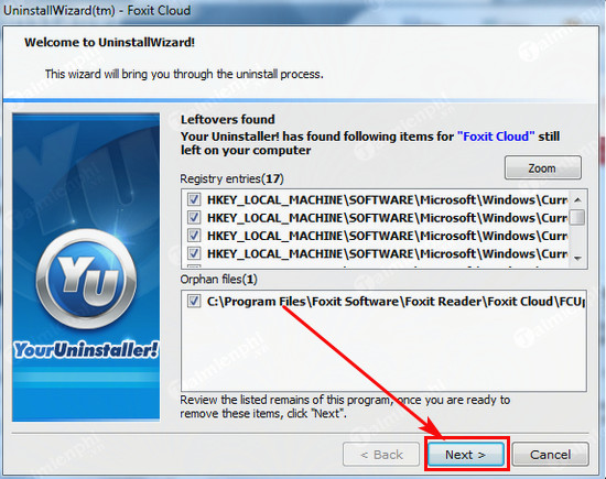 Hoàn tất quá trình gỡ cài đặt cơ bản, Your Uninstaller sẽ quét file rác