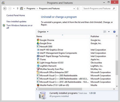 Thực hiện gỡ cài đặt phần mềm trên máy tính Windows 8