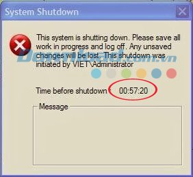 Thông báo hẹn giờ tắt máy tính tự động trên Windows XP