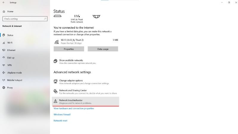 Hình ảnh công cụ Network Troubleshooter trên Windows 7, đang hiển thị các tùy chọn khắc phục sự cố mạng.
