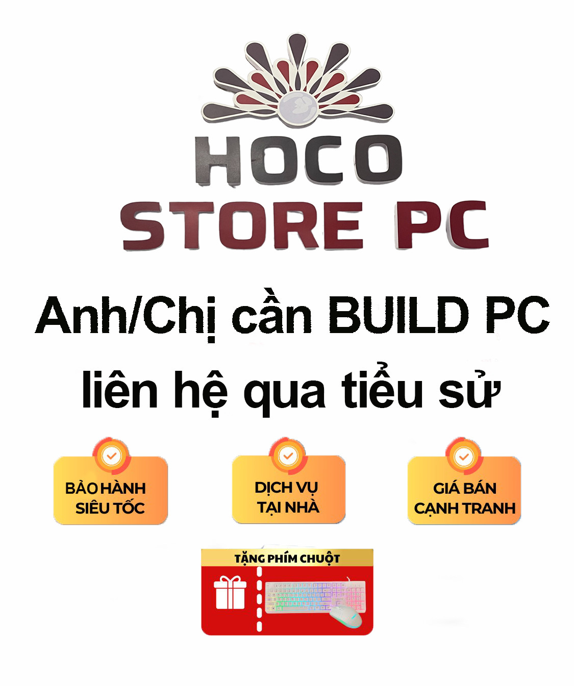 Hình ảnh một người đang cầm card màn hình, phía sau là kệ linh kiện máy tính
