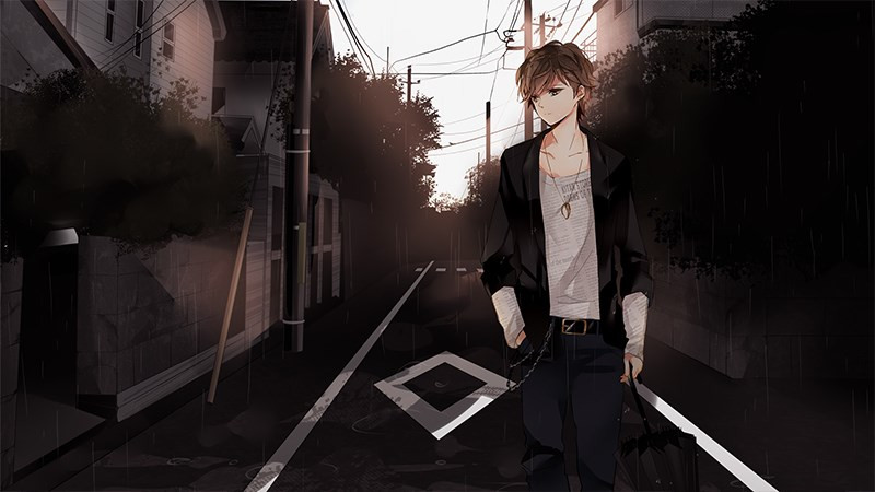 Hình nền Anime boy dưới ánh đèn đường