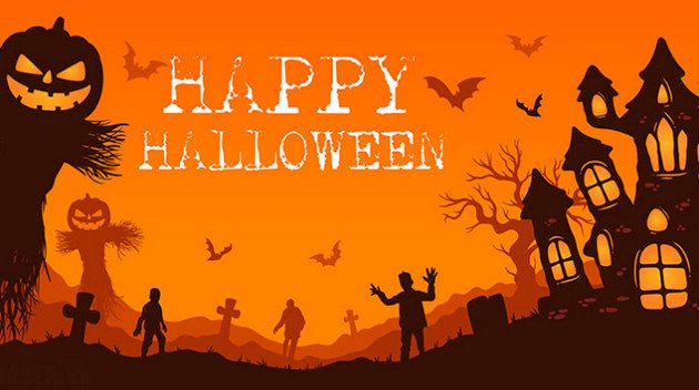 Hình nền Halloween bối cảnh nghĩa trang với màu vàng lạnh lẽo