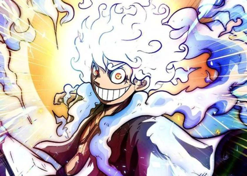 Hình nền máy tính cực ngầu Luffy Gear 5 với quầng mây đặc trưng