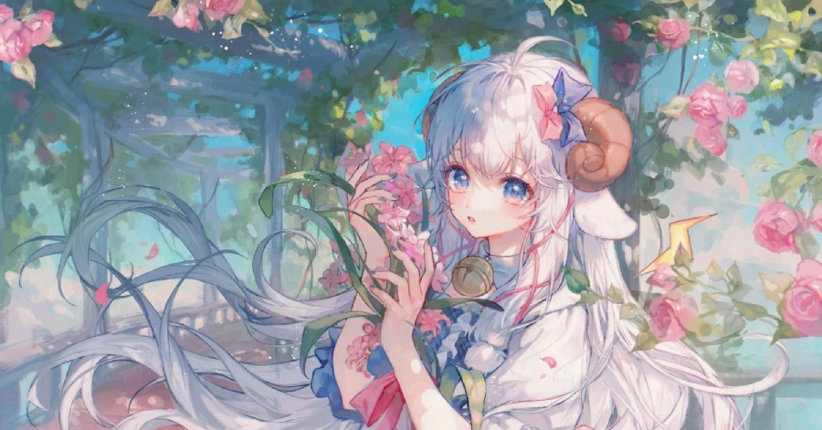 Hình nền máy tính anime cute, cô gái cầm ô dưới trời mưa nhẹ nhàng
