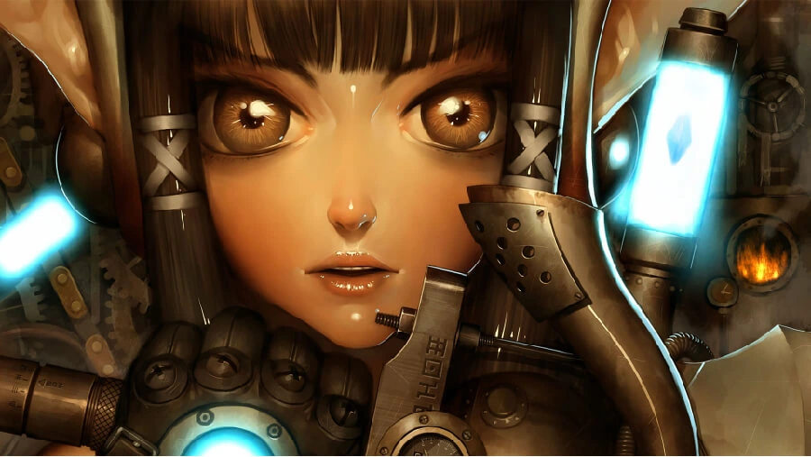 Hình nền máy tính anime 3D, hai nhân vật anime đang đứng trên đỉnh núi