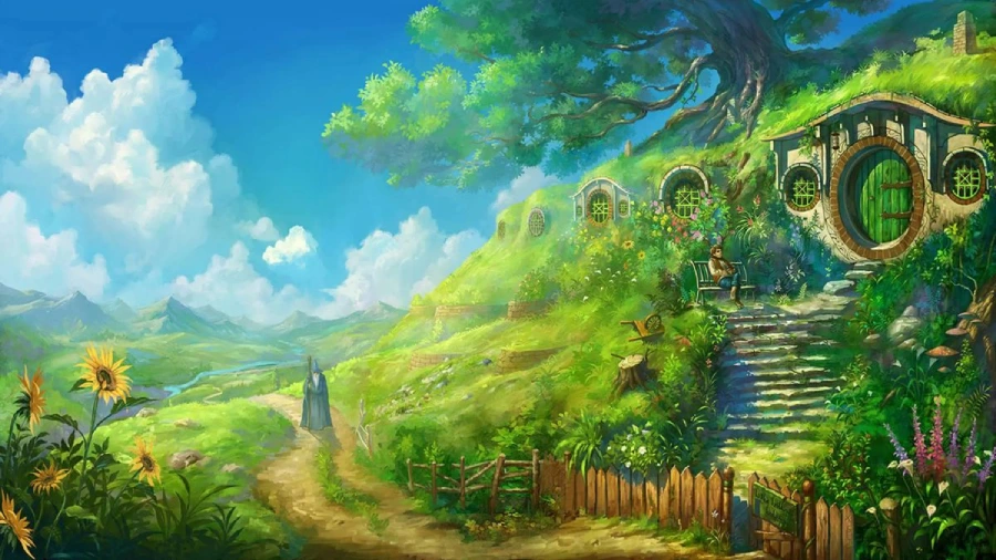 Hình nền máy tính anime thiên nhiên, một khu vườn bí ẩn với những bông hoa lạ