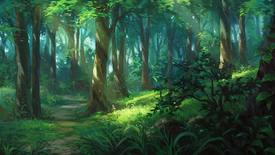 Hình nền máy tính anime thiên nhiên, ánh trăng chiếu sáng qua khe núi
