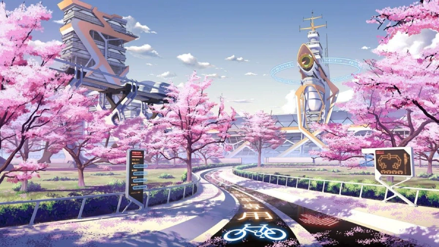 Hình nền máy tính anime thiên nhiên, thác nước đổ xuống hồ nước xanh ngọc