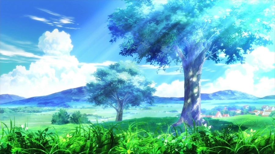 Hình nền máy tính anime thiên nhiên, cầu vồng rực rỡ sau cơn mưa