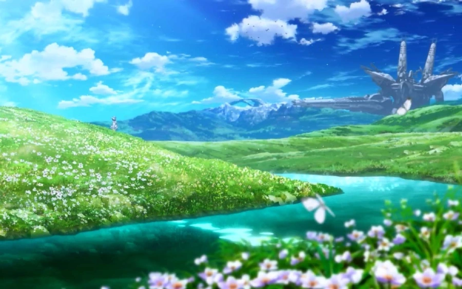 Hình nền máy tính anime thiên nhiên, con đường mòn giữa rừng cây lá đỏ