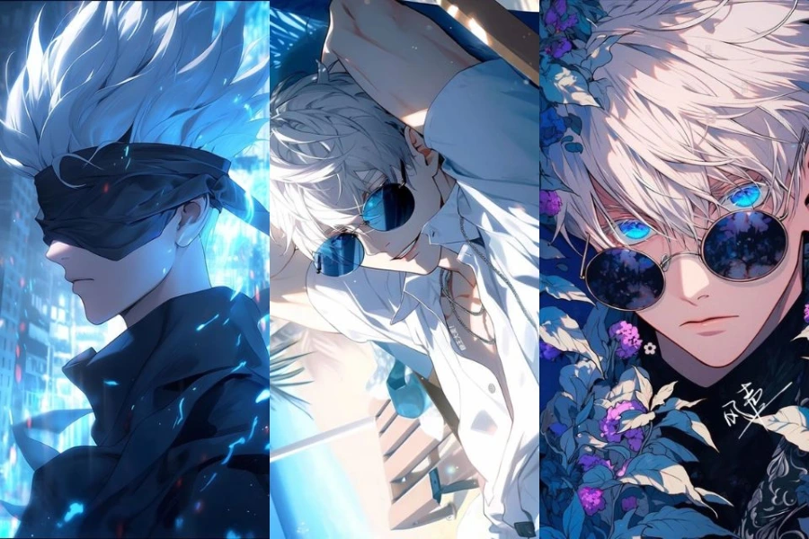 Hình nền máy tính anime cute ngầu Gojo Satoru đang sử dụng kỹ năng vô hạn