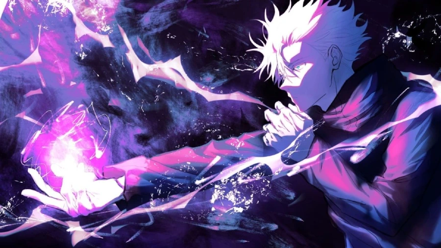 Hình nền máy tính anime cute ngầu Gojo Satoru với hiệu ứng ánh sáng ma thuật