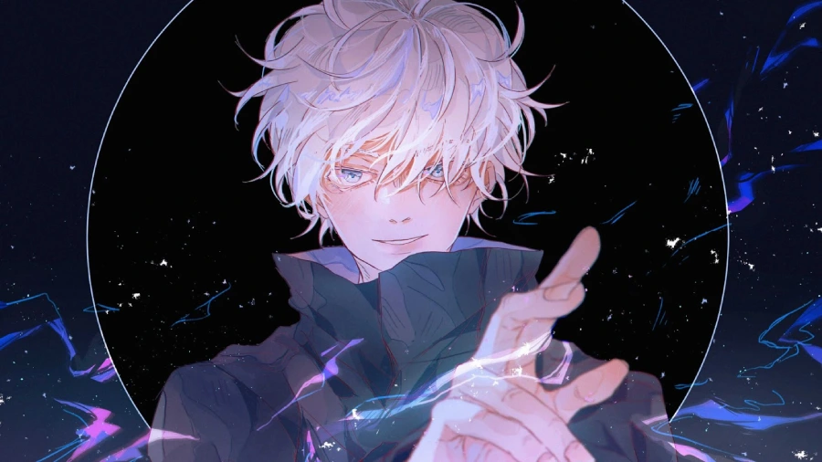 Hình nền máy tính anime cute ngầu Gojo Satoru trong tư thế chiến đấu mạnh mẽ