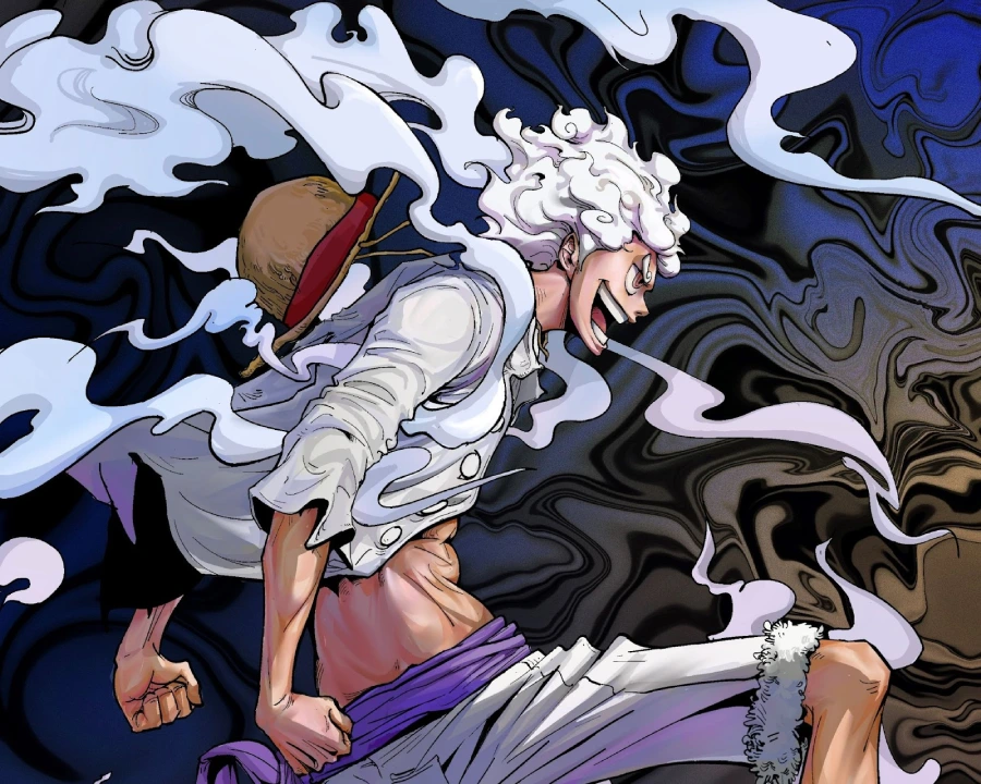 Hình nền máy tính anime cute Luffy Gear 5 với cú đấm huyền thoại