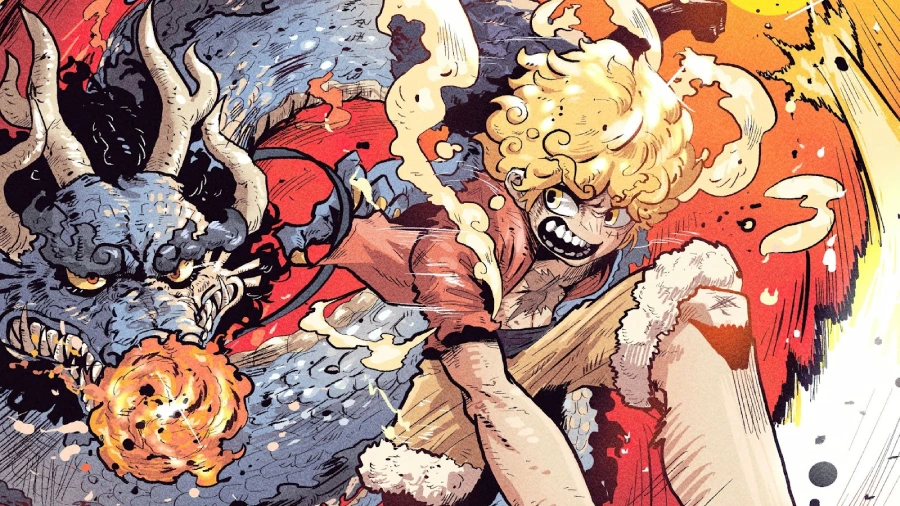 Hình nền máy tính anime cute Luffy Gear 5 thể hiện sự vui tươi và không ngừng chiến đấu