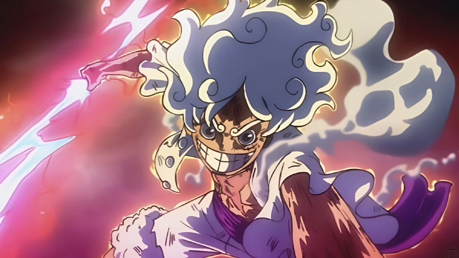 Hình nền máy tính anime cute Luffy Gear 5 trong khoảnh khắc quyết định của trận đấu