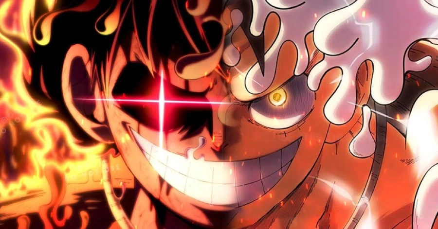 Hình nền máy tính anime cute Luffy Gear 5 đang bùng nổ sức mạnh trong trận chiến