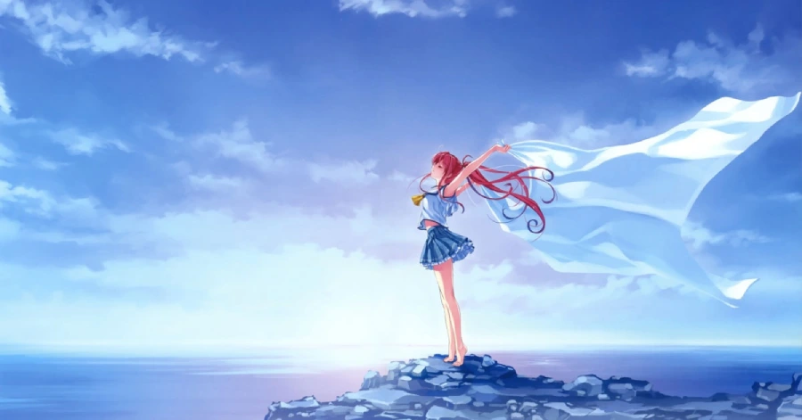 Hình nền máy tính anime cute màu xanh dương, cảnh quan dưới nước với các sinh vật biển