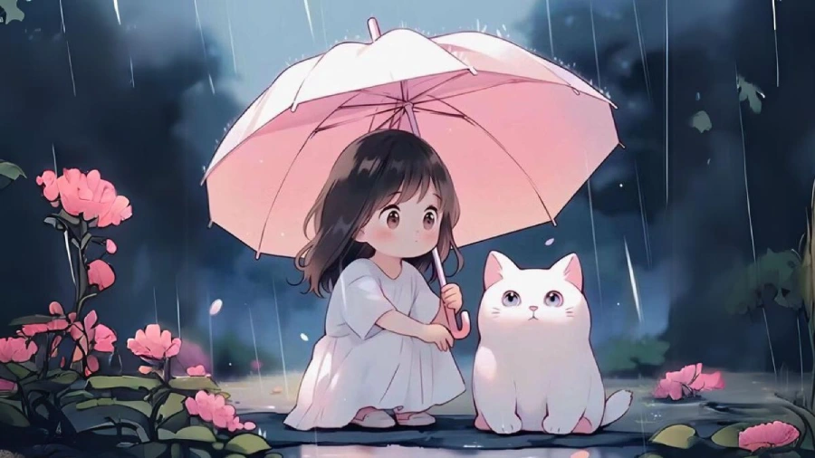 Hình nền máy tính anime cute nữ, cô gái đang chơi game trên máy tính của mình