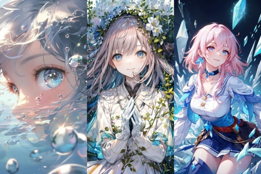 Hình nền máy tính anime cute nữ, nhân vật nữ với đôi mắt trong sáng và vẻ đẹp thuần khiết