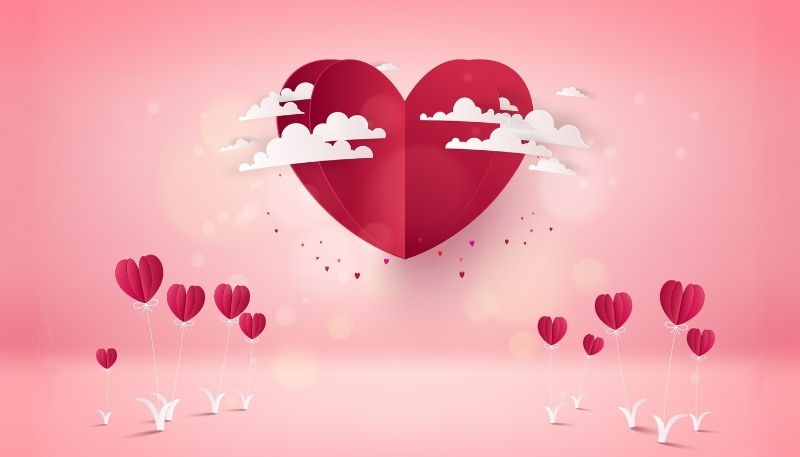 Hình nền máy tính 3D cute với trái tim bay lượn