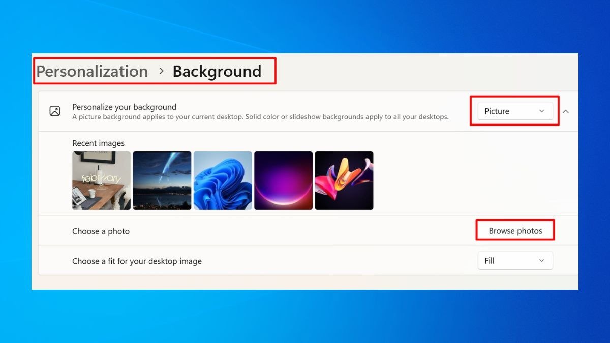 Chọn ảnh hình nền máy tính có chữ từ thư mục cá nhân trên Windows
