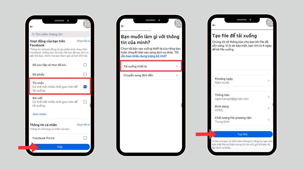Hoàn tất quá trình tạo file sao lưu tin nhắn Messenger trên máy tính