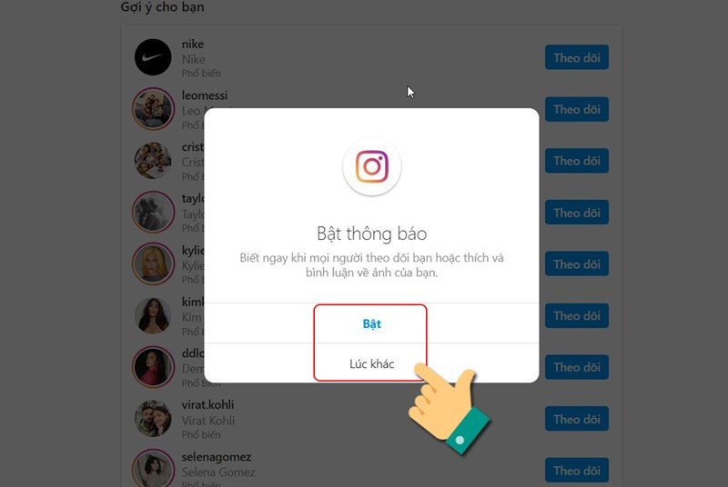 Hoàn tất tạo tài khoản Instagram trên máy tính và bật thông báo