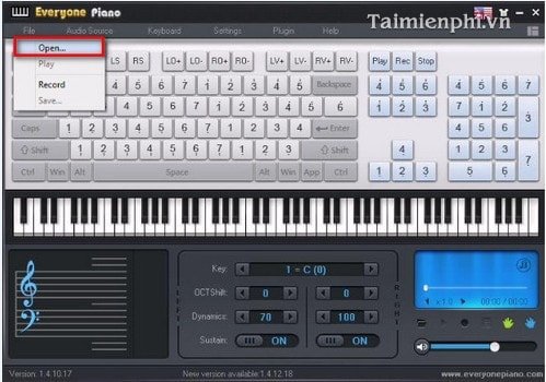 Phần mềm organ trên máy tính: Mở file nhạc Everyone Piano