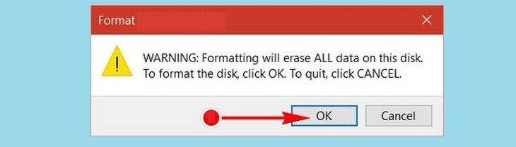 Hộp thoại cảnh báo mất dữ liệu khi thực hiện cách format USB trên máy tính