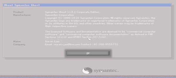 Nhấn OK để tiếp tục trong Norton Ghost