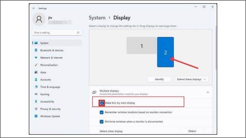 Tích ô liên kết với lựa chọn Make this my main display