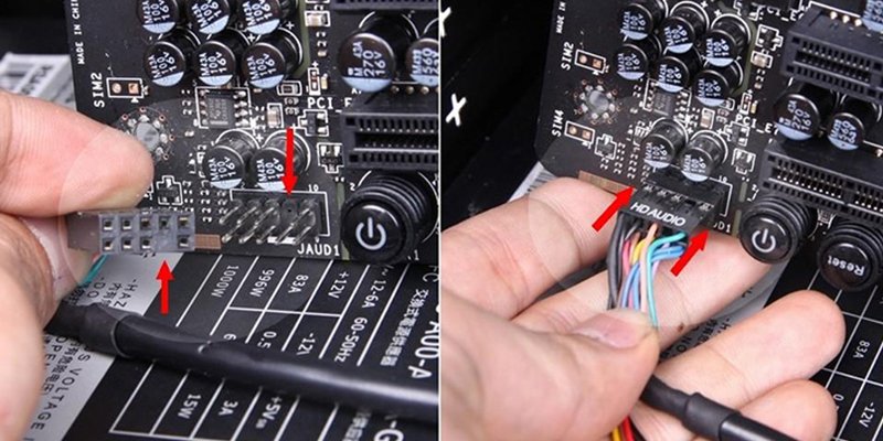 Cắm cáp âm thanh front panel vào bo mạch chủ khi lắp ráp máy tính tại nhà
