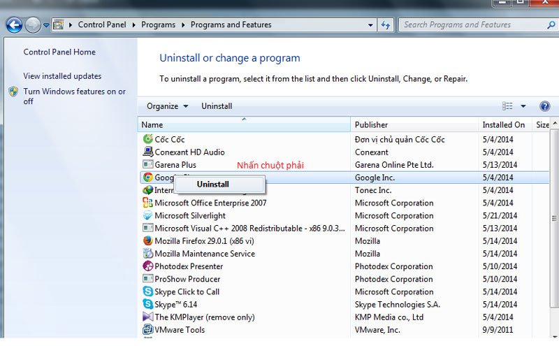 Chỉ cần double click vào ứng dụng muốn xóa rồi click “uninstall”.