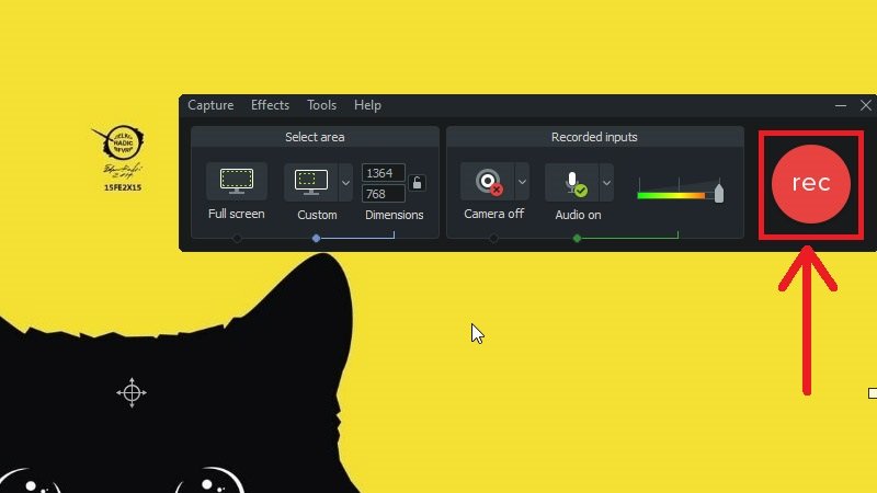 Camtasia Recorder với nút Rec sẵn sàng để bắt đầu quay màn hình