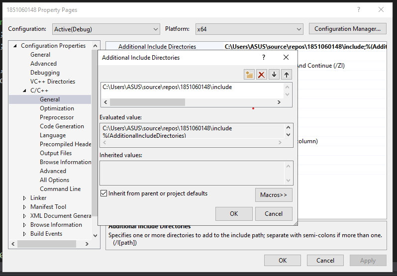 Ví dụ cấu hình Include Directories trong Visual Studio
