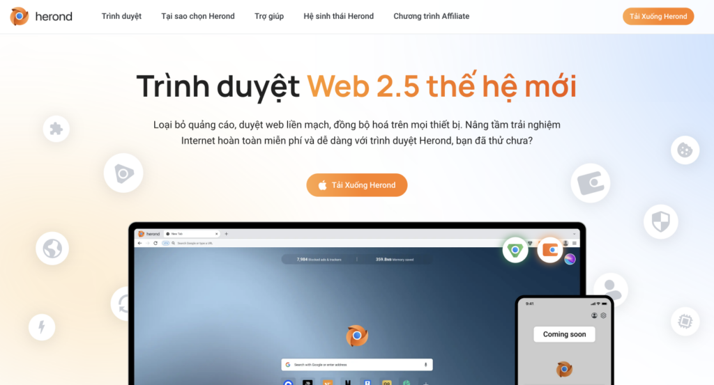 Herond Browser chặn quảng cáo tự bật lên trên máy tính