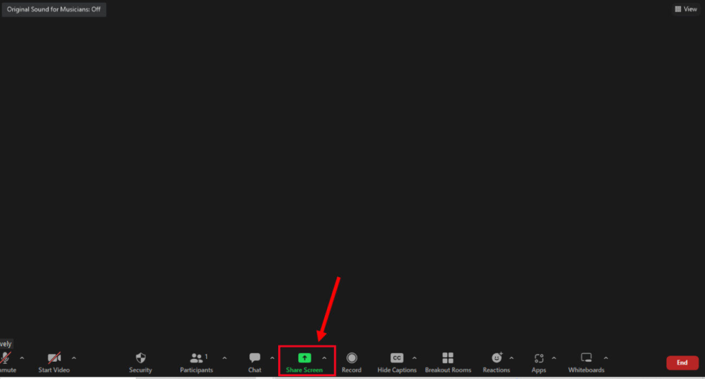 Nhấn nút Share Screen trên Zoom để chia sẻ màn hình máy tính