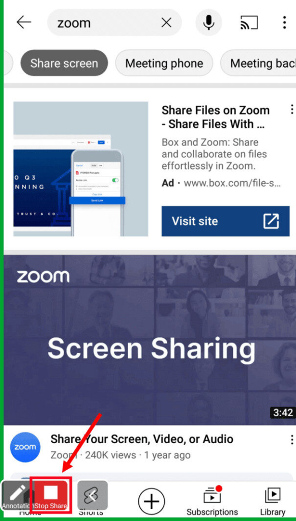 Dừng chia sẻ màn hình điện thoại trên Zoom