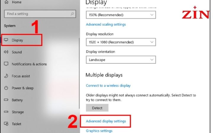 Advanced display settings giải quyết lỗi màn hình máy tính bị gợn sóng